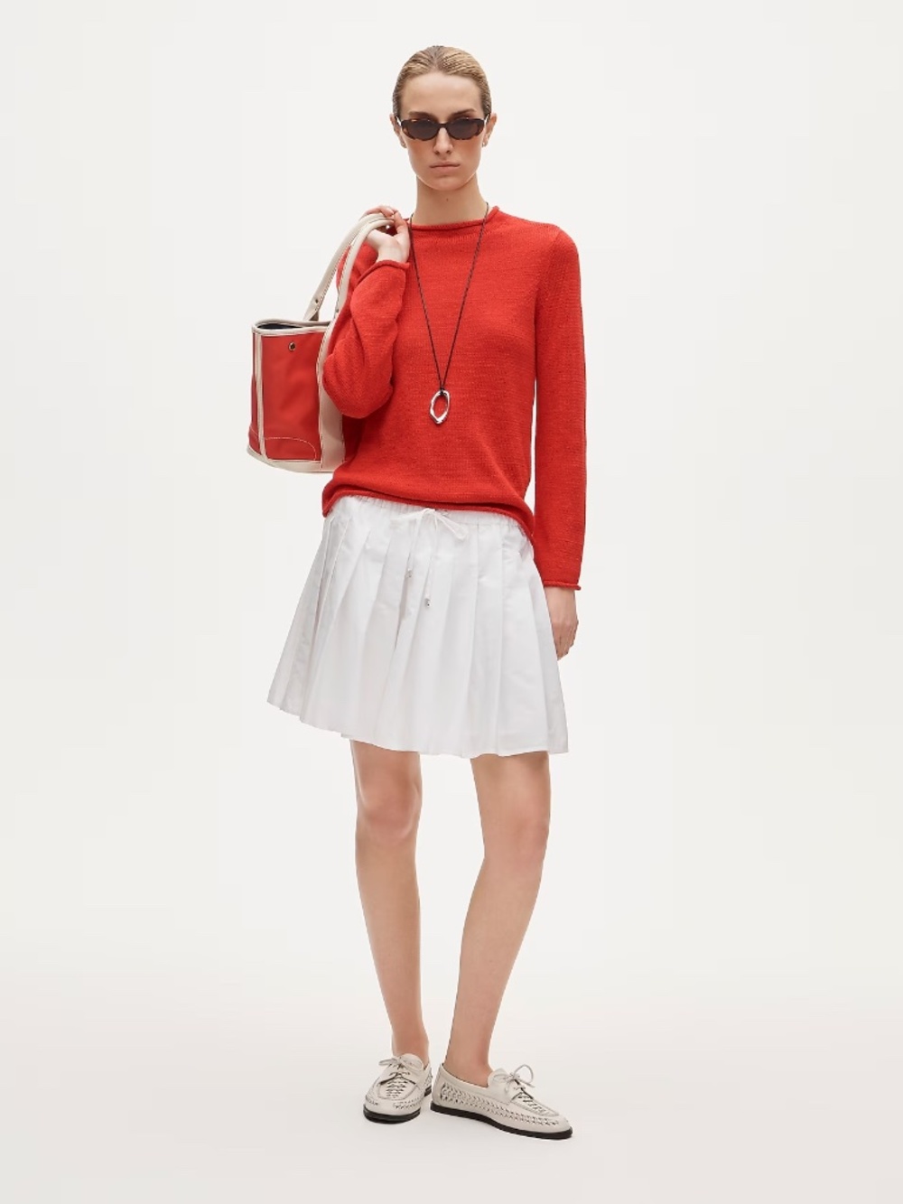 J. Crew White Cotton Poplin Pleated Skirt